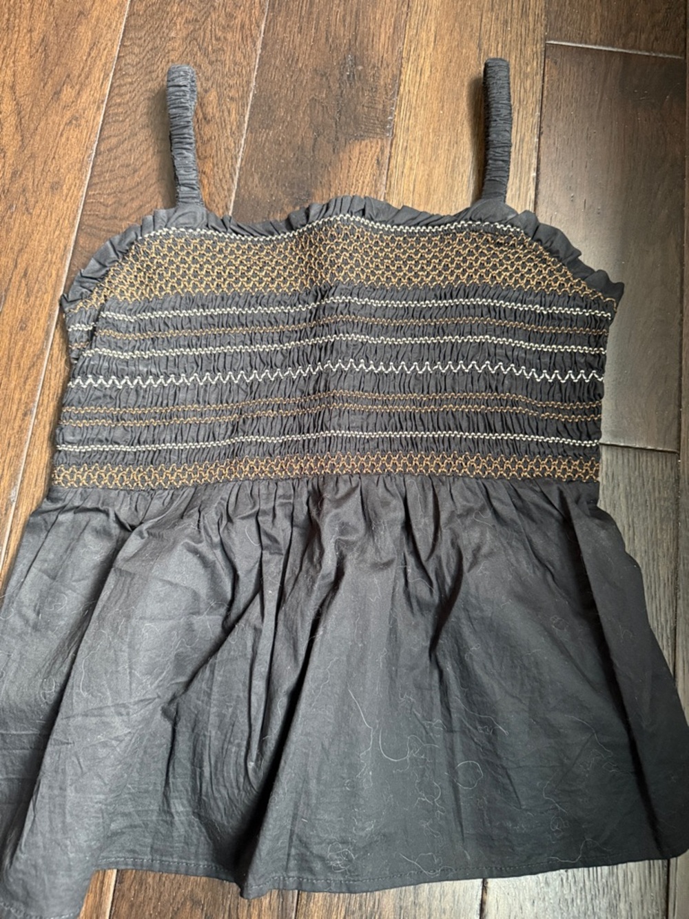 Old Navy Black Smocked Cami Tank with Gold Stitching